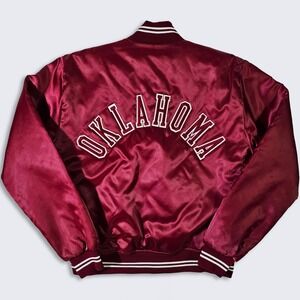 Oklahoma Sooners Vintage 80s Bike Satin Bomber Jacket